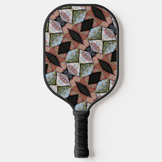 Meerkleurig geborduurd patchwork met Initialen Pickleball Paddle (Voorkant)