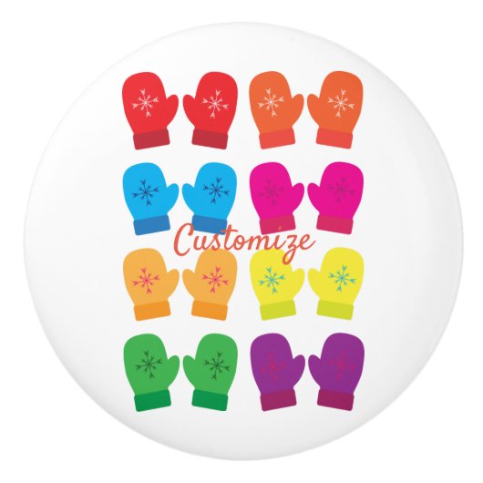 Meerkleurig gebreid Mittens Thunder_Cove Keramische Knop (Voorkant)