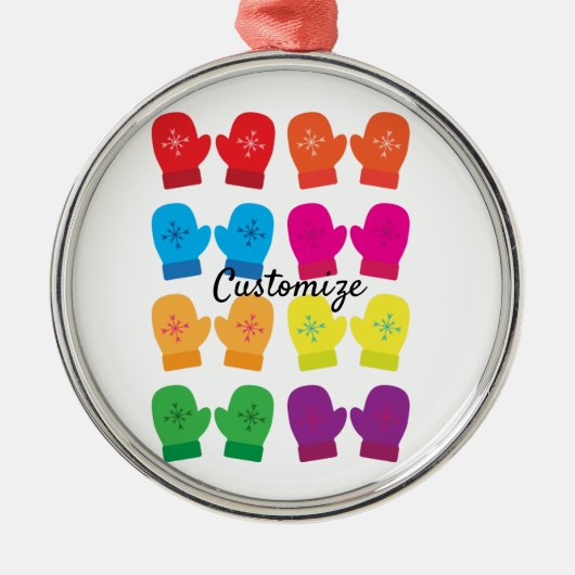 Meerkleurig gebreid Mittens Thunder_Cove Metalen Ornament (Voorkant)