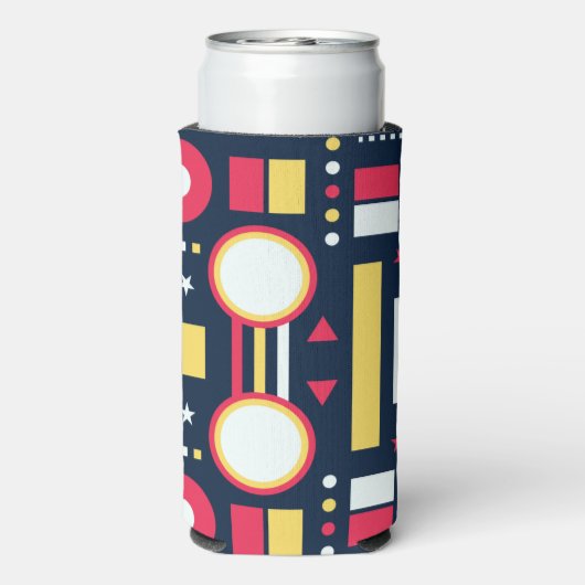 Meerkleurig geometrisch vormenpatroon seltzer blikjeskoeler (Seltzer Achterkant)