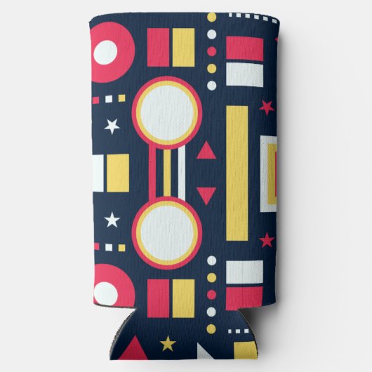 Meerkleurig geometrisch vormenpatroon seltzer blikjeskoeler (Achterkant)