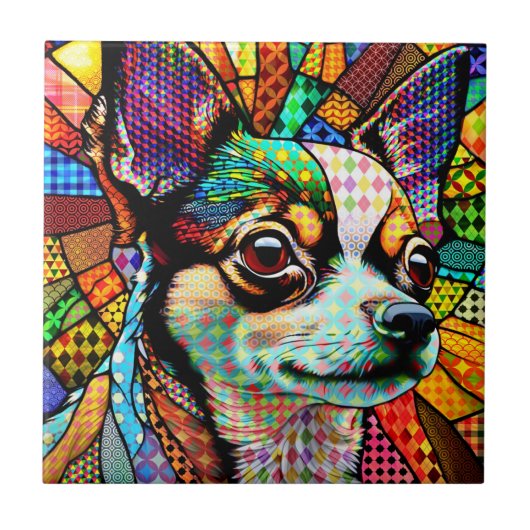 Meerkleurig Glas in lood Chihuahua Dog 171 Tegeltje (Voorkant)