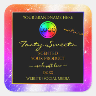 Meerkleurig Glitter Lijst Productlabel met Logo Vierkante Sticker
