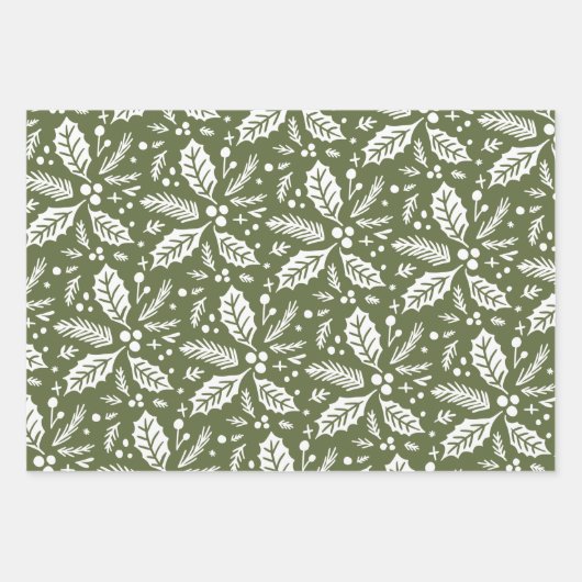 Meerkleurig handschrift Holly Berry Pattern Inpakpapier Vel (Voorkant 3)