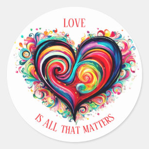 Meerkleurig hart - Liefde is het enige dat telt - Ronde Sticker