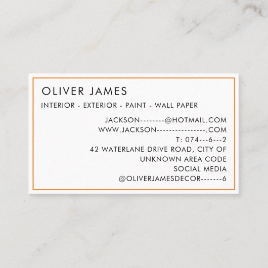 Meerkleurig hout Kunstenaar, Schilder en decorateu Visitekaartje (Achterkant)