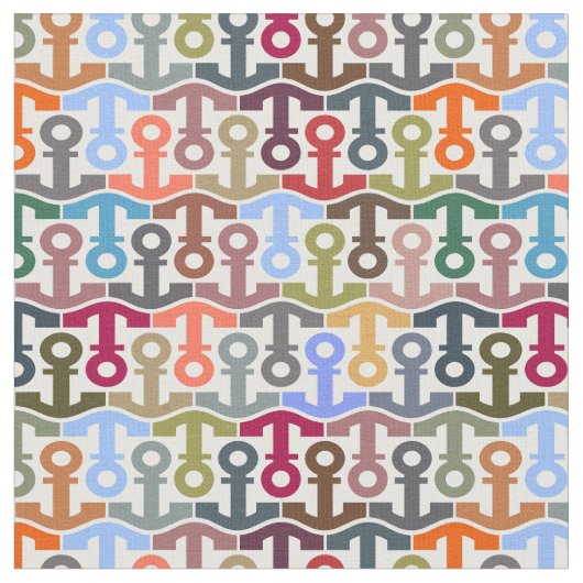 Meerkleurig Nautical Anchor Pattern Stof (Close Up)