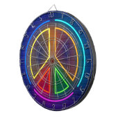Meerkleurig neonsymbool voor het vredesteken dartbord (Voorkant Rechts)