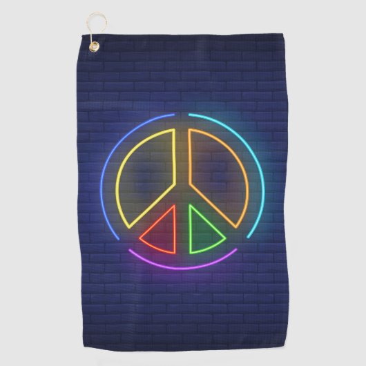 Meerkleurig neonsymbool voor het vredesteken golfhanddoek (Voorkant)
