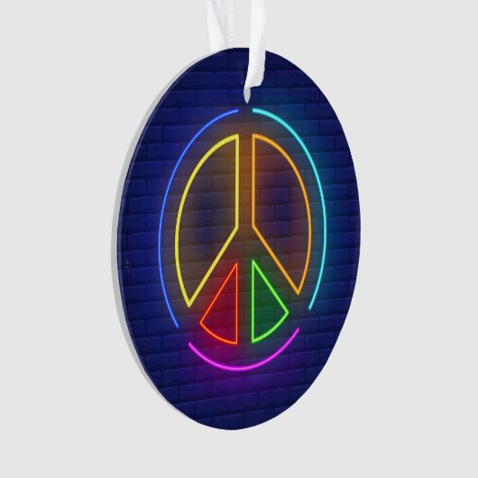 Meerkleurig neonsymbool voor het vredesteken ornament (voorkant)