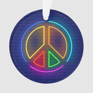 Meerkleurig neonsymbool voor het vredesteken ornament