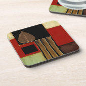 Meerkleurig paneelschilderij met bruin leder bier onderzetter (Linkerzijde)