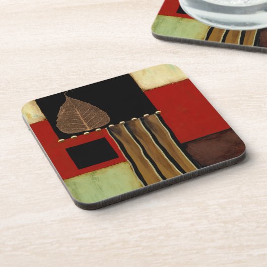 Meerkleurig paneelschilderij met bruin leder bier onderzetter (Linkerzijde)