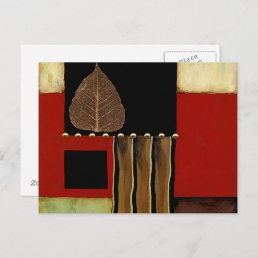 Meerkleurig paneelschilderij met bruin leder briefkaart (Voorkant / Achterkant)