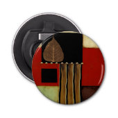 Meerkleurig paneelschilderij met bruin leder button flesopener (Voorkant)