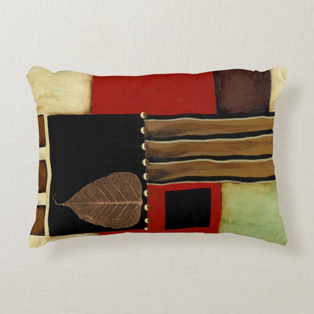 Meerkleurig paneelschilderij met bruin leder decoratief kussen (Voorkant)