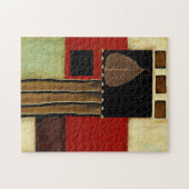 Meerkleurig paneelschilderij met bruin leder legpuzzel (Horizontaal)