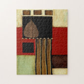 Meerkleurig paneelschilderij met bruin leder legpuzzel (Verticaal)