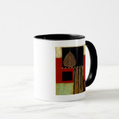 Meerkleurig paneelschilderij met bruin leder mok (Voorkant rechts)