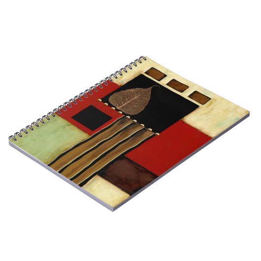 Meerkleurig paneelschilderij met bruin leder notitieboek (Linkerzijde)