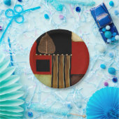 Meerkleurig paneelschilderij met bruin leder papieren bordje (Feest)