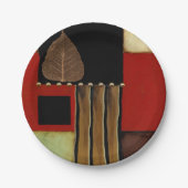 Meerkleurig paneelschilderij met bruin leder papieren bordje (Voorkant)