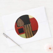 Meerkleurig paneelschilderij met bruin leder ronde sticker (Envelop)