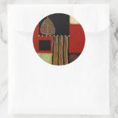 Meerkleurig paneelschilderij met bruin leder ronde sticker (Tas)