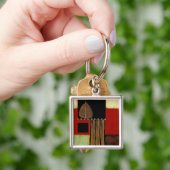 Meerkleurig paneelschilderij met bruin leder sleutelhanger (Hand)