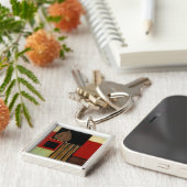 Meerkleurig paneelschilderij met bruin leder sleutelhanger (Zijkant)