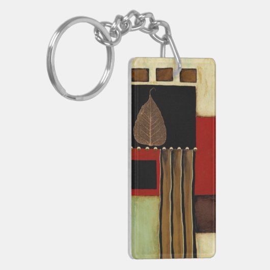 Meerkleurig paneelschilderij met bruin leder sleutelhanger (Voorkant Links)