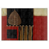 Meerkleurig paneelschilderij met bruin leder snijplank (Voorkant)