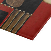 Meerkleurig paneelschilderij met bruin leder snijplank (Hoek)