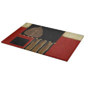 Meerkleurig paneelschilderij met bruin leder snijplank (Hoek)