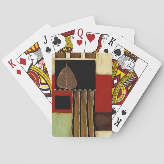 Meerkleurig paneelschilderij met bruin leder speelkaarten (Achterkant)