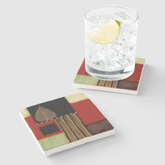 Meerkleurig paneelschilderij met bruin leder stenen onderzetter (Zijkant)