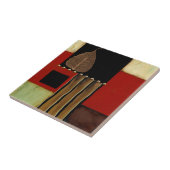 Meerkleurig paneelschilderij met bruin leder tegeltje (Zijkant)