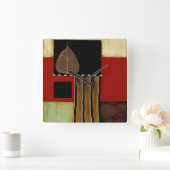 Meerkleurig paneelschilderij met bruin leder vierkante klok (Huis)