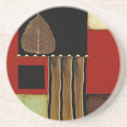 Meerkleurig paneelschilderij met bruin leder zandsteen onderzetter (Voorkant)