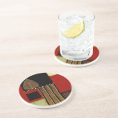 Meerkleurig paneelschilderij met bruin leder zandsteen onderzetter (Zijkant)