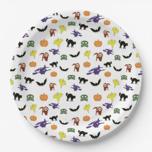 Meerkleurig patroon met Borden van Halloween Party Papieren Bordje