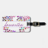 Meerkleurig patroonmonogram van Petal Flowers Bagagelabel (Voorkant horizontaal)