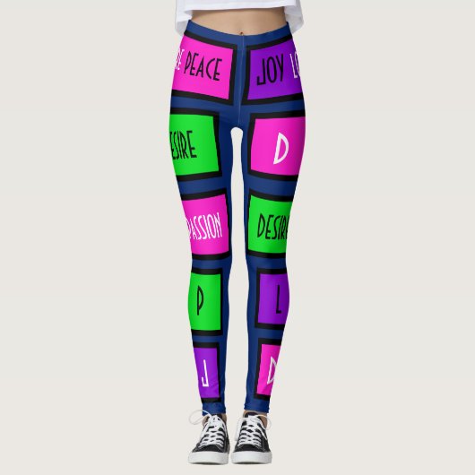 Meerkleurig "Peace+Love+Joy+Desire" Leggings (Voorkant)