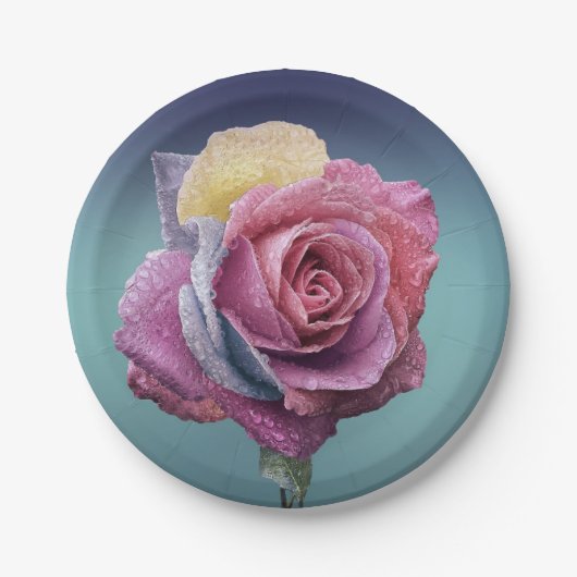 Meerkleurig Roos Papieren Bordje (Voorkant)