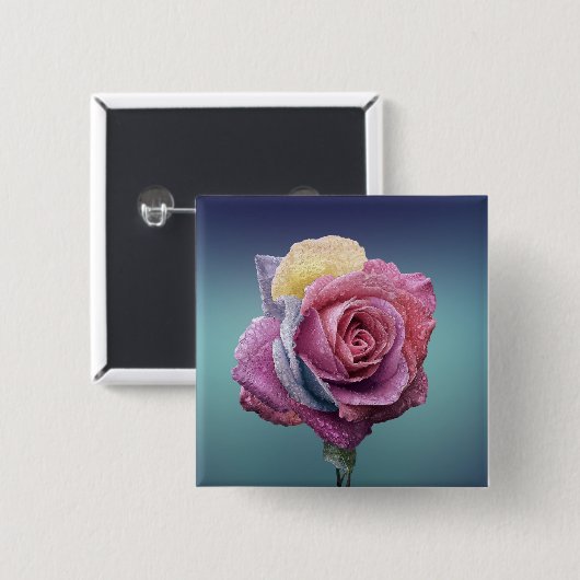 Meerkleurig Roos Vierkante Button 5,1 Cm (Voorkant /achterkant)