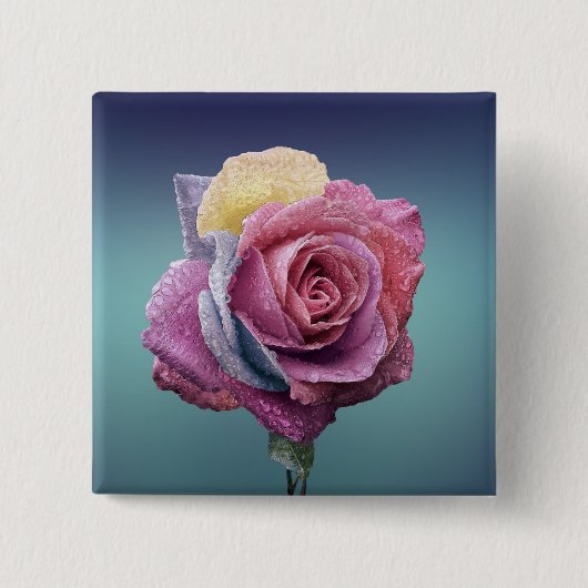 Meerkleurig Roos Vierkante Button 5,1 Cm (Voorkant)