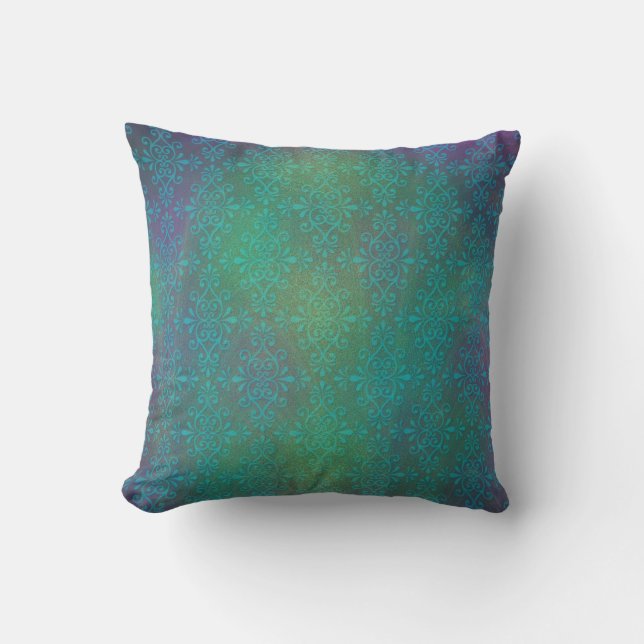 Meerkleurig Turquoise Abstract Damast Kussen (Voorkant)