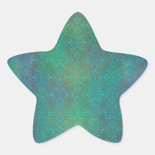 Meerkleurig Turquoise Abstract Damast Ster Sticker (Voorkant)