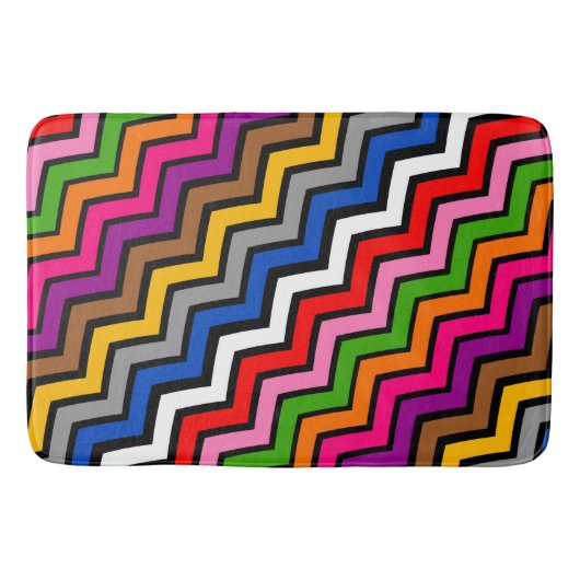 Meerkleurig Zigzag Chevron Zwart Design Badmat (Voorkant)