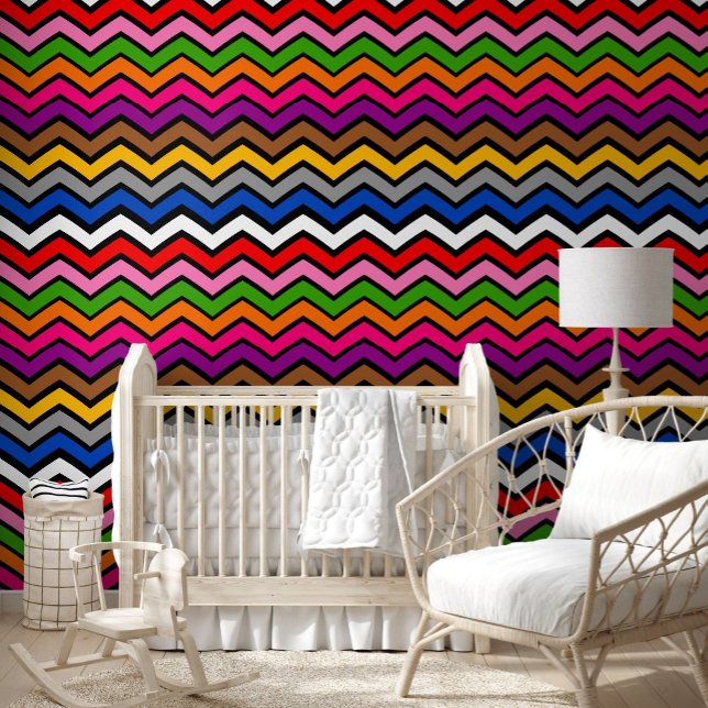 Meerkleurig Zigzag Chevron Zwart Design Behang (Creator heeft geüpload)